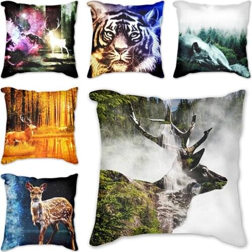 18'' Square Deer tiger wolf bear elephant fox Cushion Cover Linen Pillow Cover Knitted Cushion Covers Customized Drop Shipping
