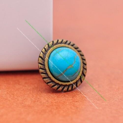 20pc 13mm Retro Brass Real Turquoise Beads Stone Flower Rivet Stud Fasteners Concho For Leathercraft Belt Bracelet Jewelry Decor
