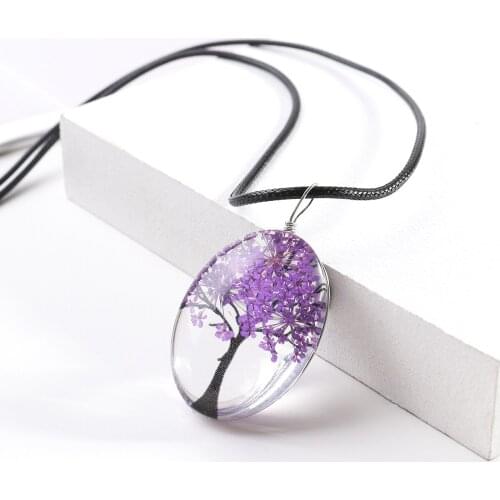2021 Jewelry Necklace Plant Dried Flower Pendant Gypsophila Life Tree Necklace Time Gem Diy Handmade Glass Resin Necklace Gift