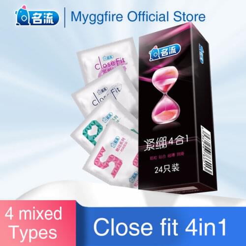 Mingliu 24pcs Close Fit 49mm 4 Types Condoms Natural Latex Extra Lubricants Small Size Penis Sleeve Erotic Products Sex Toys