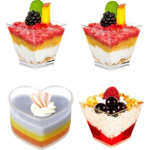 25/50pcs Reusable Plastic Cups 60ml/120ml Portion Trapezoidal Dessert Cups Mini Food Container for Jelly Yogurt Mousses Tool