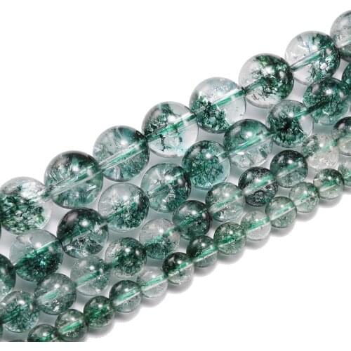 6 8 mm Natural Green Crystal Stone Beads Green Ghost Crack Phantom Loose Beads For Jewelry Making DIY Accessories Bracelet