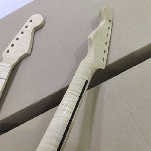 Free shipping Flame Maple 21 Fret Electric Guitar Neck parts Maple Fingerboard Inlay ST style Gloss