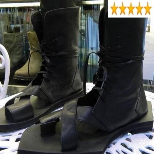 Boots Casual Designer Men Handmade 100% Real Leather Rome Sandals Gladiators Geometric Shape Sole Chunky Mens Flat Shoes