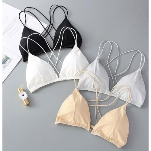 Women Gathering Beauty Back Bra Female Ice Silk Seamless Sexy Thin Belt Front Buckle Back Cross Belt Seamless Bras