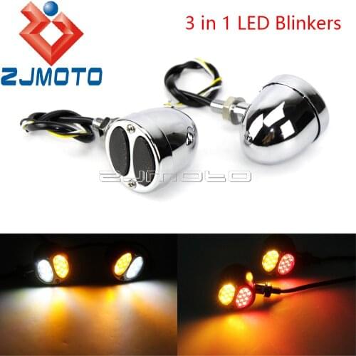 Chrome LED Turn Signals DUO Blinkers Front & Rear Turn Indicators Flash Lights For Honda Yamaha Chopper Bobber Cruiser Custom