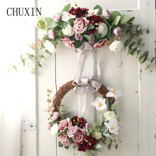 Artificial Rose Berry Wreath Door Lintel Flower DIY Wedding Home Living Room Party Pendant Wall Decor Christmas Garland Gift