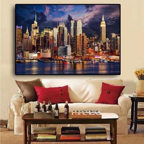 Sunset Cloud New York City Manhattan Building Canvas Painting Posters and Prints Scandinavian Wall Art Picture for Living Room