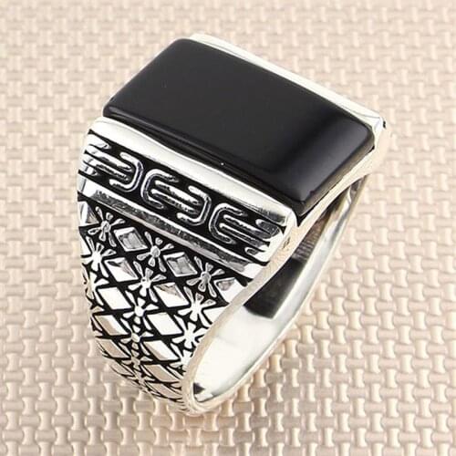 Sterling Silver Stone Ring 925 For Men Tiger Eye Onyx Agate Turquoise Turkish Jewelry