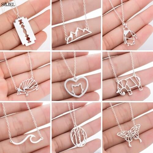 Stainless Steel Mountain Necklaces for Women Fashion Tree Wave Elephant Hedgehog Necklace Animal Bee Jewelry Choker Gifts 2021