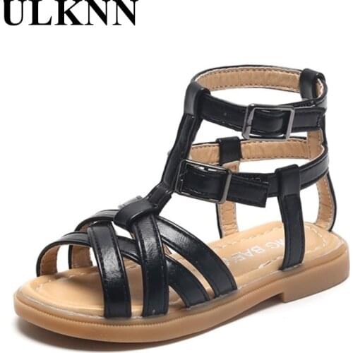 ULKNN Meisjes Sandalen For Girls Summer Kids Hook&loop Leather Beach Shoes Casual Children Brown Gladiator Sandals For Children