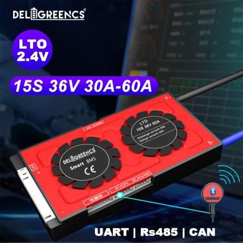 LTO 15S Smart BMS 30A 40A 60A with Bluetooth Android APP for 36V LTO Battery Pack UART CAN RS485 Communication