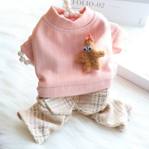 Cute Pink Star Clothes For Cats Animals With Houndstooth Pants Winter Little Small Animals Warm Pet Overalls For Puppies Dogs