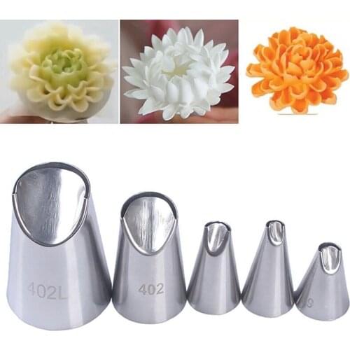 5pcs/set Chrysanthemum Nozzle Icing Piping Pastry Nozzles Making Cake Decoration Tools Kitchen Gadget Baking Accessories