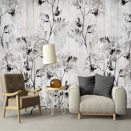 Custom 3D mural wallpaper modern minimalist Nordic black and white leaf wood retro background wall decorative painting wallpaper
