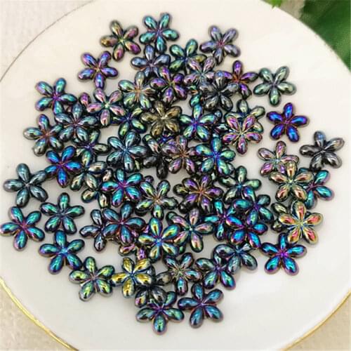 New 100PCS 10mm AB Resin Flower Flatback Rhinestone Scrapbook DIY Craft Appliques