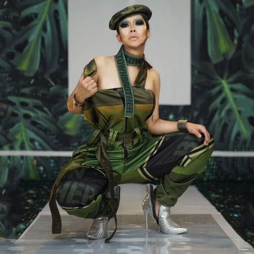 New Beyonce Dance Costume Women Green Rompers Festival Outfit Forest Party Cosplay Soldier Stage Wear Ladies dj Costume DJ1171