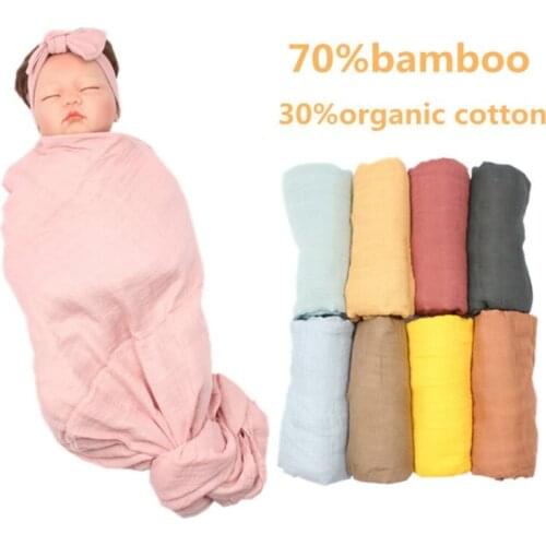 97BC 120x120cm Baby Muslin Bamboo Fiber Receiving Blanket Infants Swaddling Wrap 2 Layers Gauze Sleepsack Towel Solid Color