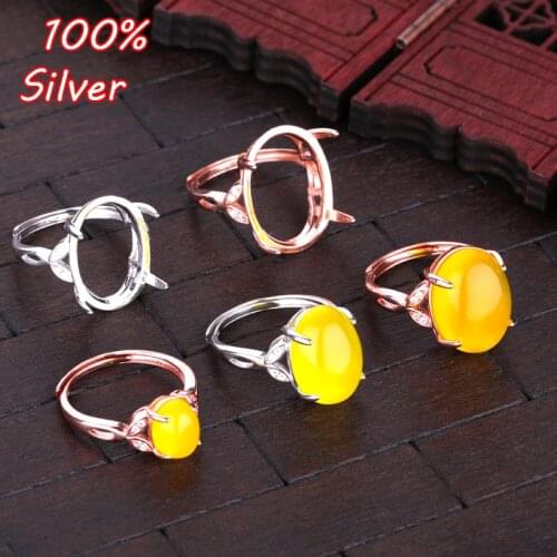 925 Silver Color Adjustable Blank Ring Base Fit 7*9/10*14/12*16/13*18/15*20mm Glass Cabochons Cameo Settings Diy Jewelry Making