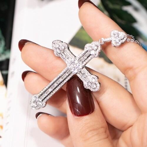 Luxury 925 Sterling silver Cross Pendant Necklace Clear pave SONA Diamond Necklace Pendant for Men Women Christmas gift