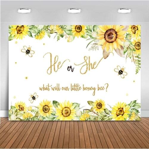 Bee Gender Reveal Backdrop Boy or Girl Sunflower Bumblebee Photography Background Bee Baby Gender Reveal Party Decoration Banner