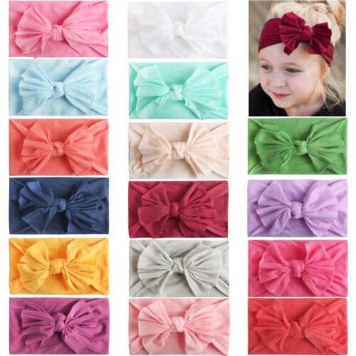 16PCS Baby Girls Soft Nylon Headbands 6Inch Top Knotted Hair Bows Elastics Hairbands Hair Accessoires for Newborns Infants Toddl