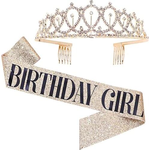 Happy Birthday 30th 40th 50th Rose Gold Satin Sash Crown Birthday Party Decorations Adult 30 40 50 Anniversary Party Supplies