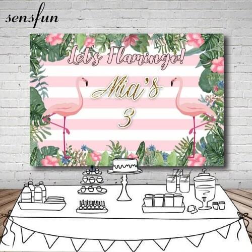 Sensfun Pink Flamingo Tropical Leaves Flower Backdrop Summer Girls Birthday Party Backgrounds Customized 7x5FT Vinyl