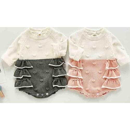 Toddler Baby Girls Knit Bodysuit Long Sleeve Autumn Wool Knitted Bodysuit Baby Girl Princess Jumpsuit Kids Winter Clothing