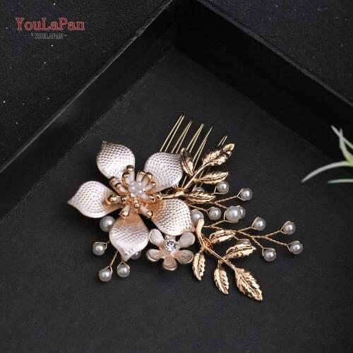 YouLaPan HP359 Alloy Flower Hair Comb Pearl Bridal Headwear for Wedding Hair Forks Gold Headdress Girls Wedding Accessories