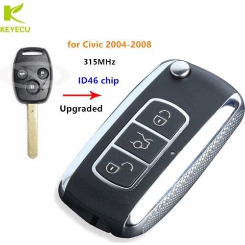 KEYECU Replacement Upgraded Flip Remote Car Key Fob 3 Button 315MHz ID46 Chip for Honda Civic 2004 2005 2006 2007 2008