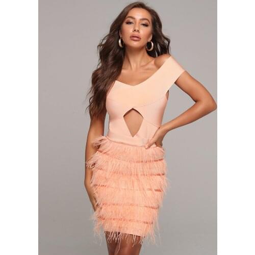 Lady Women Bandage Dress 2020 Summer New Pink Off Shoulder Bandage Dress Tassel Solid Celebrity Evening Party Dresses Summer