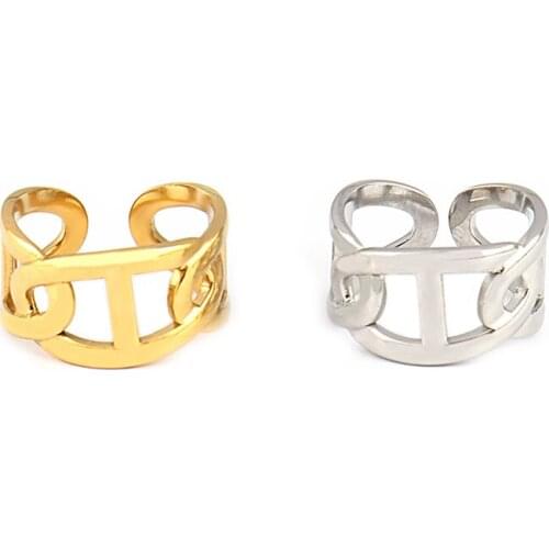 Punk Street Style Thick Chunky Chain Ring Cuban Curb Link Gold Filled Stainless Steel Stylish Ring for Women Simple Design rings