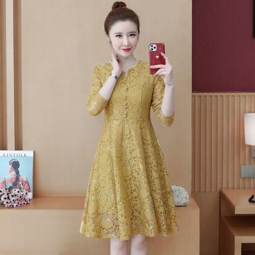 Women Cute Lace Long Sleeve Dress Fashion 2021 Autumn High Street Party Slim Casual A-Line Skater Dresses Clothes For Woman Lady