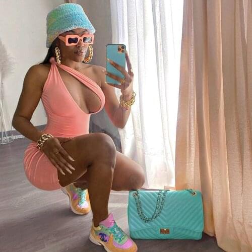 One Shoulder Clubwear Cut Out Mini Dresses For Women Summer Clothing Birthday Outfit Baddie Clothes Pure Skinny Dress