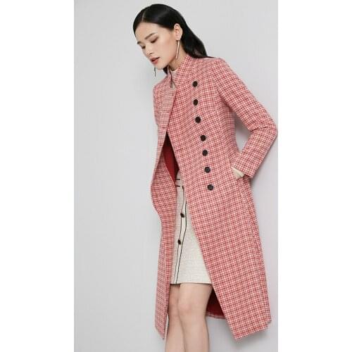 2021 Winter New Product Fashion Plaid Slim Stand Collar Version Woolen Coat Jacket