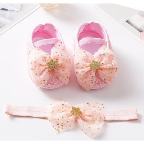 2pcs Baby Girls Shoes Princess Star Sequins Toddlers Prewalkers Shoes Soft Sole Non-slip Mesh First Walker NewBorn shoes