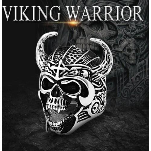 302 Carbide Alloy Viking Warrior Skull Rings Amulet for Men Scandinavian Nordic God of War Fashion Biker Jewelry wholesale
