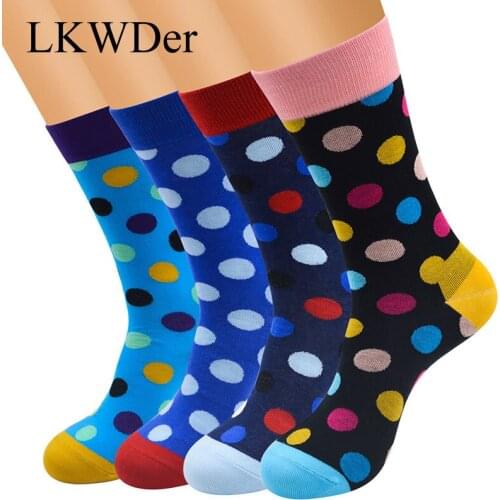 LKWDer 6 Pairs Men 12 Color Colorful Happy Socks British Dot Style Unisex Skateboard Socks Cotton Mens Fashion Business Meias