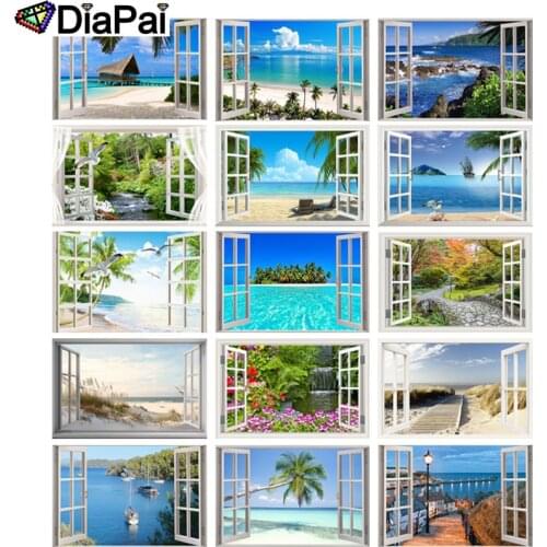 DIAPAI Diamond Painting Full Square/Round Diamond "Window sea landscape" Pattern Embroidery Cross Stitch 5D Rhinestone Painting