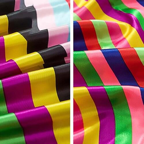 100x150CM Rainbow Satin Silk Fabric Stripes Printed Butyl Oil Ding Cloth Tissue Costume Ethnic Clothing DIY Sewing dressBy Meter