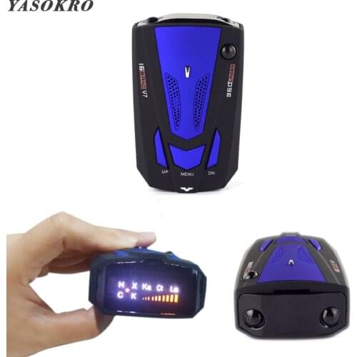 YASOKRO Car Radar Detector English Russian Auto 360 Degree Vehicle V7 Speed Voice Alert Alarm Warning 16 Band LED Display