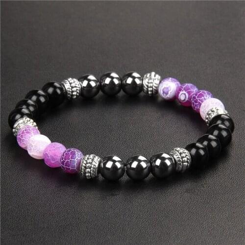 Trendy Health Care Hematite Beads Bracelet Men 8mm Weathered Agates Beaded Energy Bracelet Bangles for Women Men Jewelry Gifts