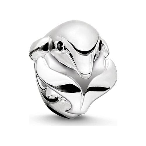 925 Sterling Silver Black CZ Eyes Dolphin Beads, Fashion Thomas Style Karma Bead Ts Jewelry Fit Necklace Bracelet for Women Men