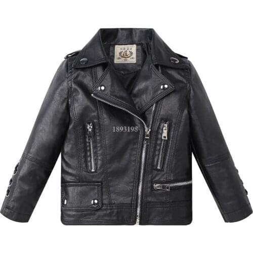 Childrens leather fashion jacket boys girls motorcycle leather zipper jackets 2021 spring autumn kids lapel leather Tops