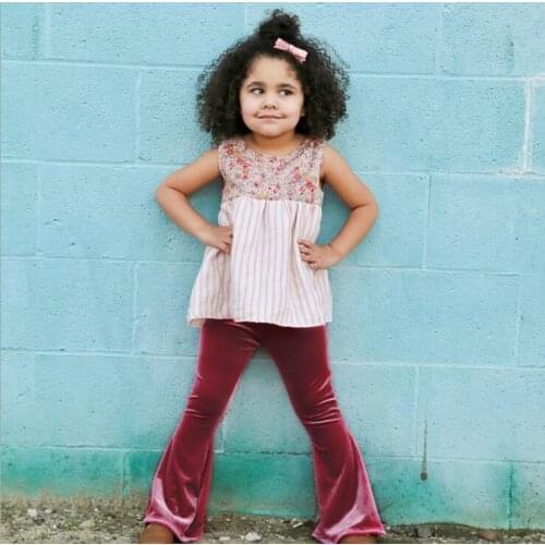 Childrens gold velvet slim flared pants