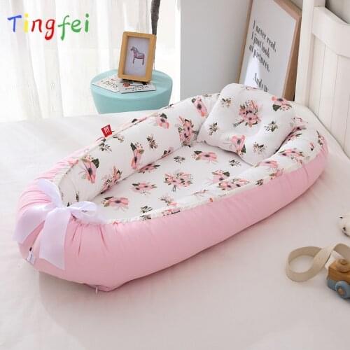 100% Cotton Breathable Folding Removable and Washable Portable Crib Bed Bionic Diaper Change Baby Pillow Travel Crib Babynest