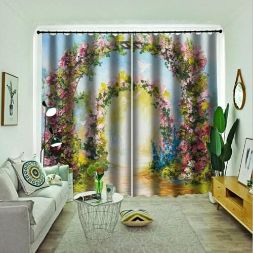 European Roman Curtain Beautiful flower Oil Printing Window Curtain Living Room Romantic Wedding Room Cortinas