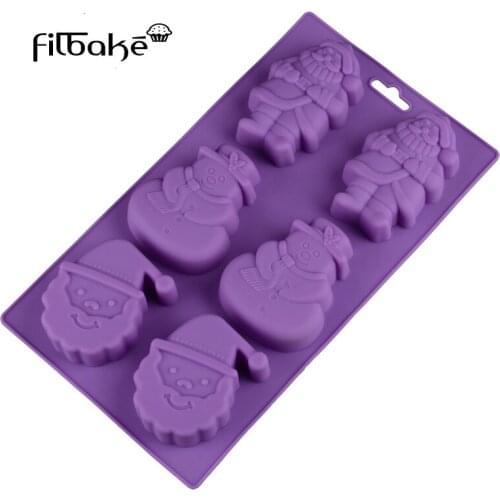 FILBAKE 6 Hole Christmas Gifts Cake Mold Santa Snowman DIY Baking Tools 3D Creative Cake Mold For Jelly Chocolate Ice Cake