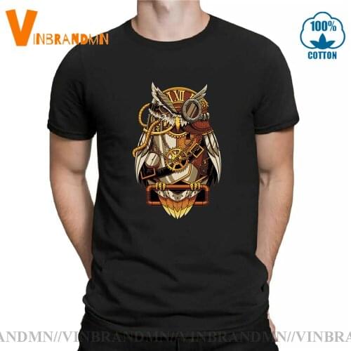 Funny Owl Lovers T-Shirt Graceful Steampunk Night Owl T Shirts for men Awesome Animal Tops Fashion O-Neck Short Sleeve Tees